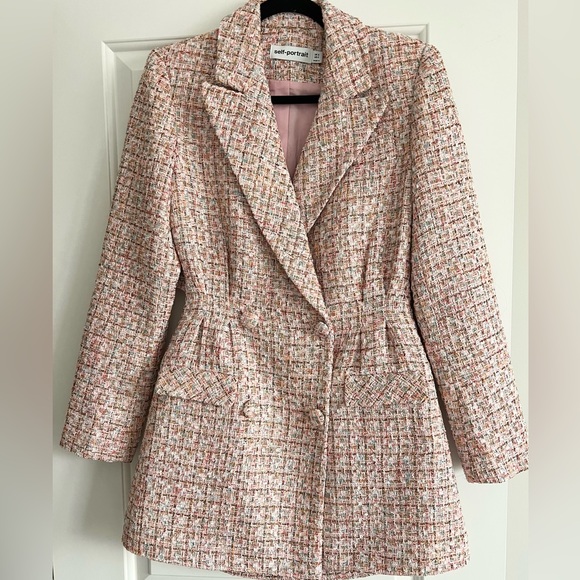 Self-Portrait Double Breasted Bouclé Knit Mini Dress US 4 / UK 8 - Picture 8 of 9